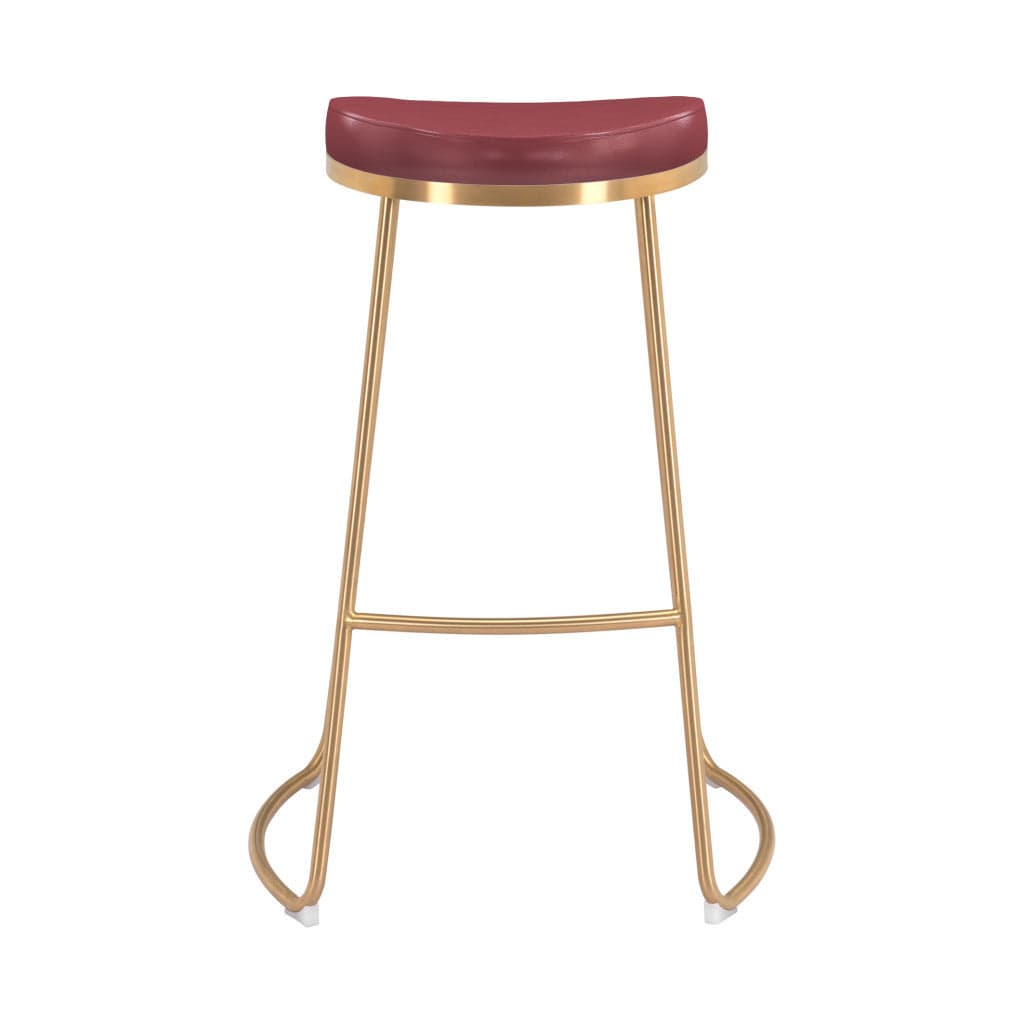 Set of Two 31" Burgundy And Gold Steel Backless Bar Height Bar Chairs - Homeroots