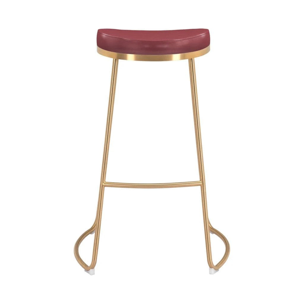 Set of Two 31" Burgundy And Gold Steel Backless Bar Height Bar Chairs - Homeroots - Flyclothing LLC