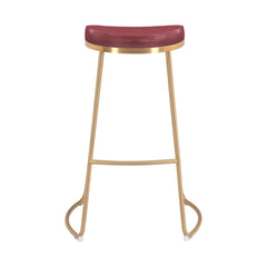 Set of Two 31" Burgundy And Gold Steel Backless Bar Height Bar Chairs - Homeroots