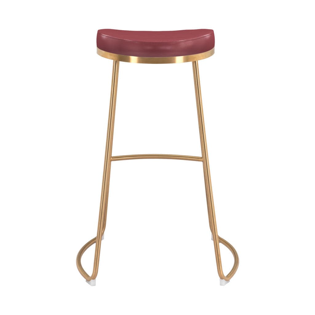 Set of Two 31" Burgundy And Gold Steel Backless Bar Height Bar Chairs - Homeroots