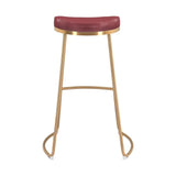 Set of Two 31" Burgundy And Gold Steel Backless Bar Height Bar Chairs - Homeroots