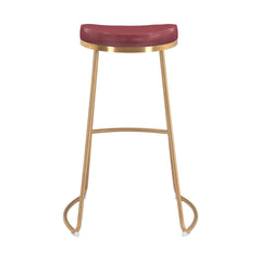 Set of Two 31" Burgundy And Gold Steel Backless Bar Height Bar Chairs - Homeroots