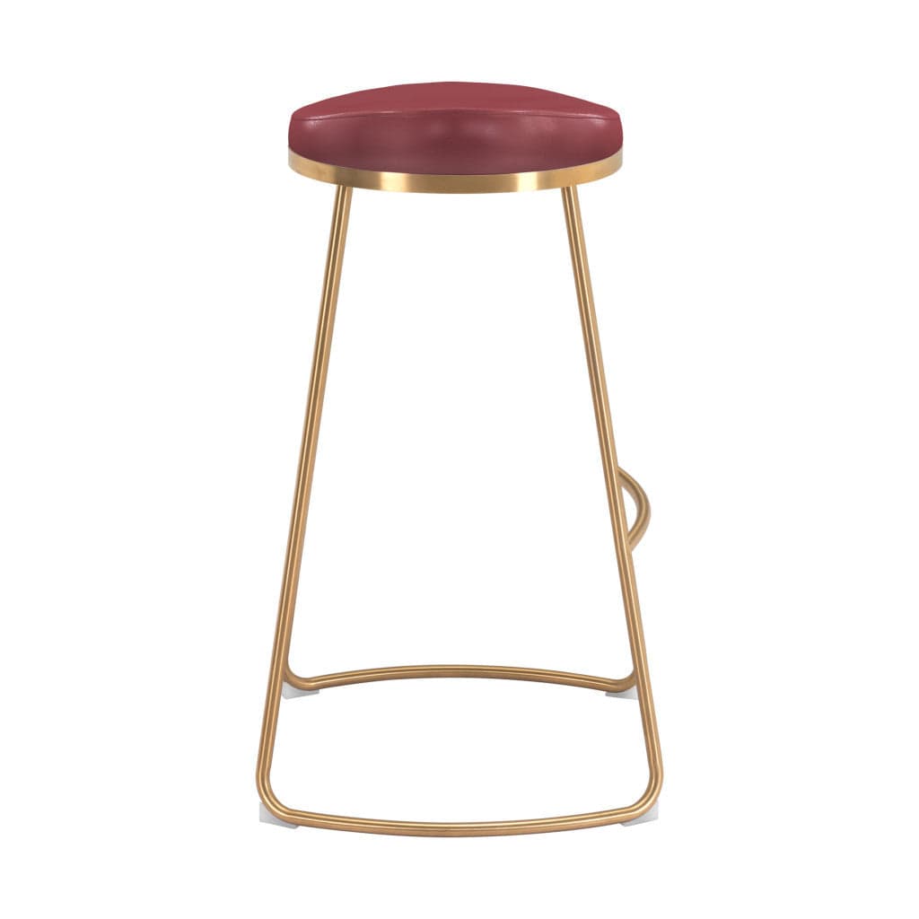 Set of Two 31" Burgundy And Gold Steel Backless Bar Height Bar Chairs - Homeroots