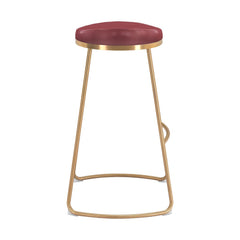 Set of Two 31" Burgundy And Gold Steel Backless Bar Height Bar Chairs - Homeroots