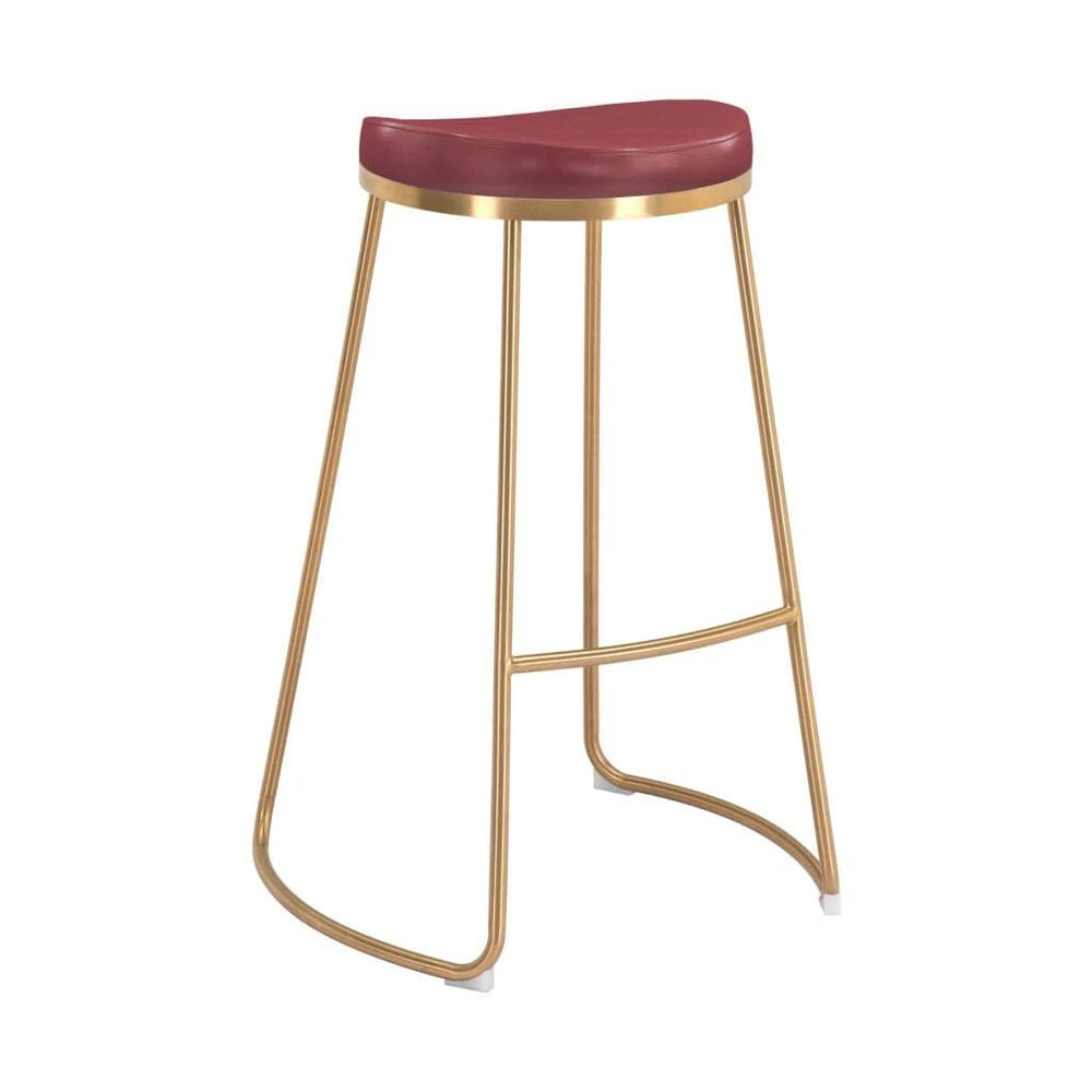 Set of Two 31" Burgundy And Gold Steel Backless Bar Height Bar Chairs - Homeroots - Flyclothing LLC