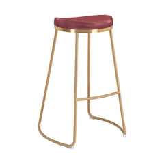 Set of Two 31" Burgundy And Gold Steel Backless Bar Height Bar Chairs - Homeroots