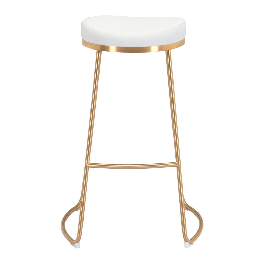 Set of Two 31" White And Gold Steel Backless Bar Height Bar Chairs - Homeroots