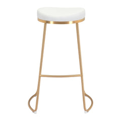 Set of Two 31" White And Gold Steel Backless Bar Height Bar Chairs - Homeroots