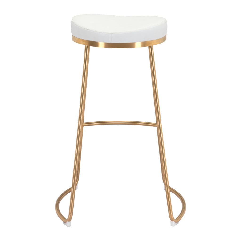 Set of Two 31" White And Gold Steel Backless Bar Height Bar Chairs - Homeroots