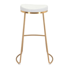 Set of Two 31" White And Gold Steel Backless Bar Height Bar Chairs - Homeroots