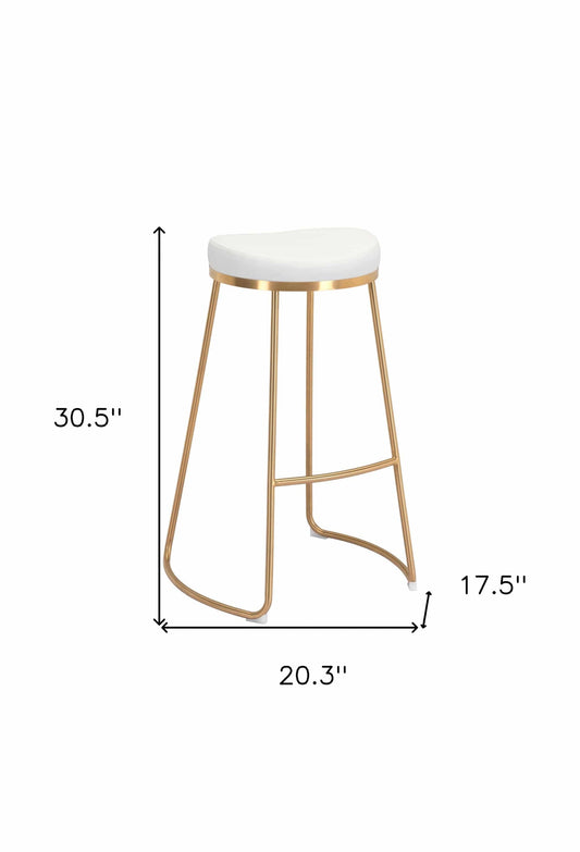 Set of Two 31" White And Gold Steel Backless Bar Height Bar Chairs - Homeroots