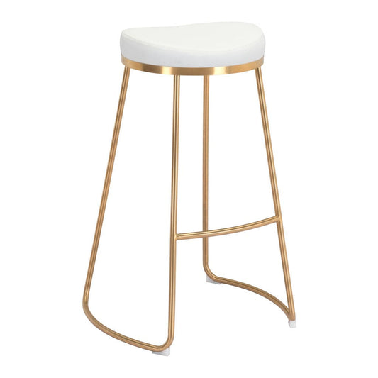 Set of Two 31" White And Gold Steel Backless Bar Height Bar Chairs - Homeroots