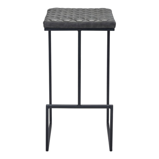 30" Gray And Black Steel Backless Bar Height Bar Chair