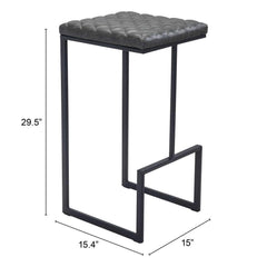 30" Gray And Black Steel Backless Bar Height Bar Chair