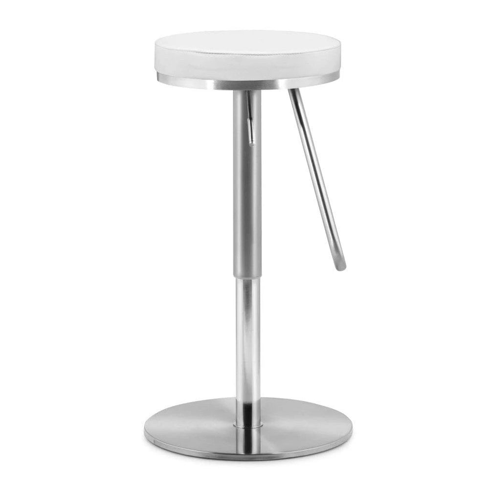 31" White And Silver Steel Swivel Backless Bar Height Bar Chair - Homeroots
