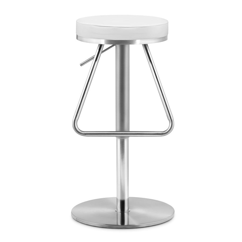 31" White And Silver Steel Swivel Backless Bar Height Bar Chair