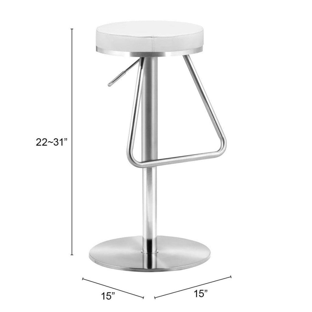 31" White And Silver Steel Swivel Backless Bar Height Bar Chair - Homeroots