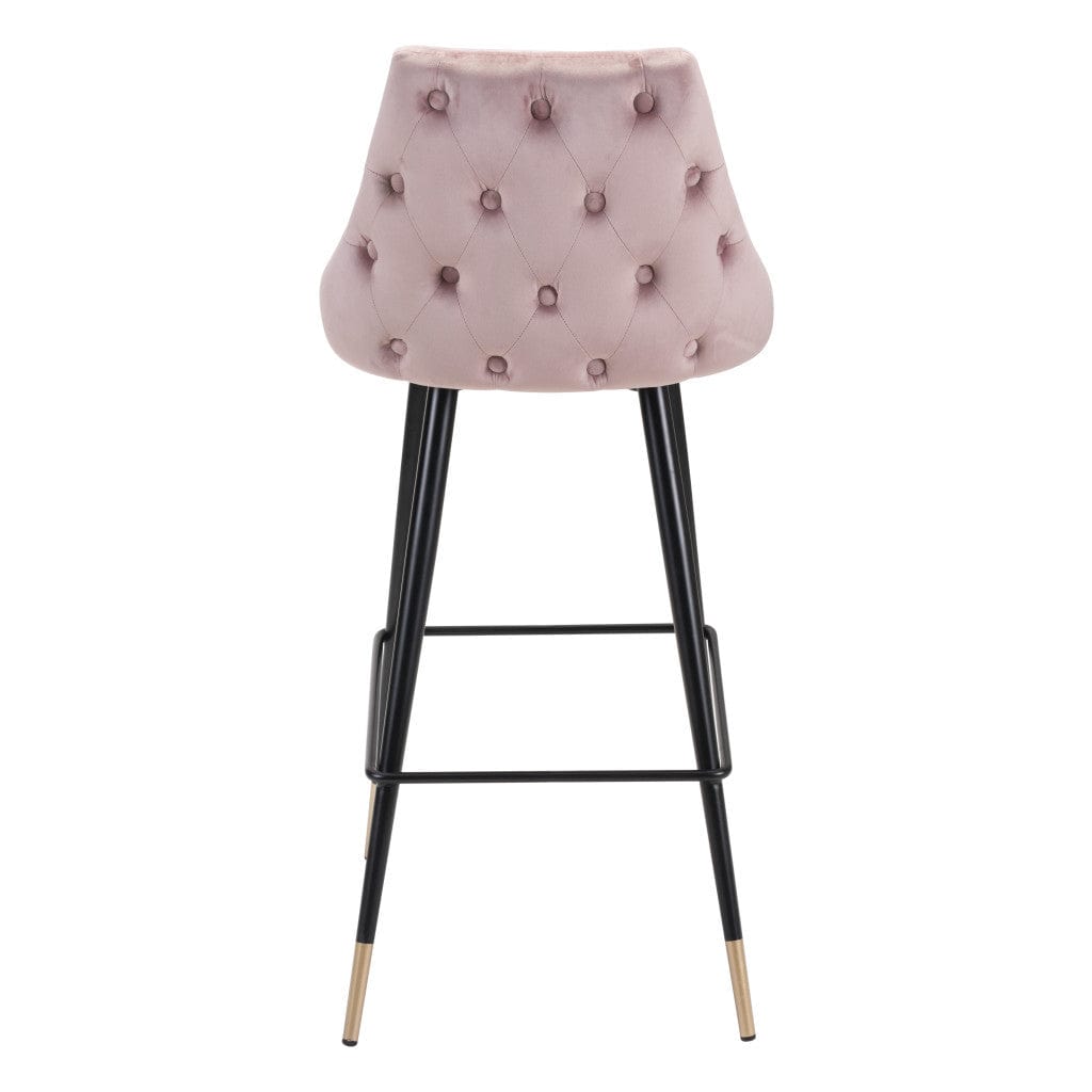 30" Pink And Black Velvet And Steel Bar Height Bar Chair - Homeroots