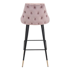 30" Pink And Black Velvet And Steel Bar Height Bar Chair - Homeroots