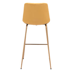 31" Yellow And Gold Velvet And Steel Low Back Bar Height Bar Chair