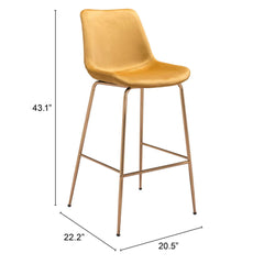 31" Yellow And Gold Velvet And Steel Low Back Bar Height Bar Chair - Homeroots