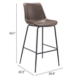 31 " Brown And Black Steel Low Back Bar Height Bar Chair - Homeroots - Flyclothing LLC