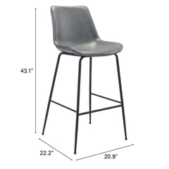 31 " Gray And Black Steel Low Back Bar Height Bar Chair