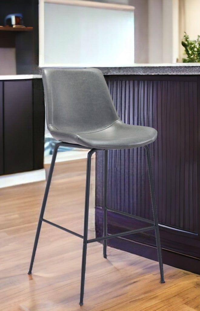 31 " Gray And Black Steel Low Back Bar Height Bar Chair - Homeroots - Flyclothing LLC