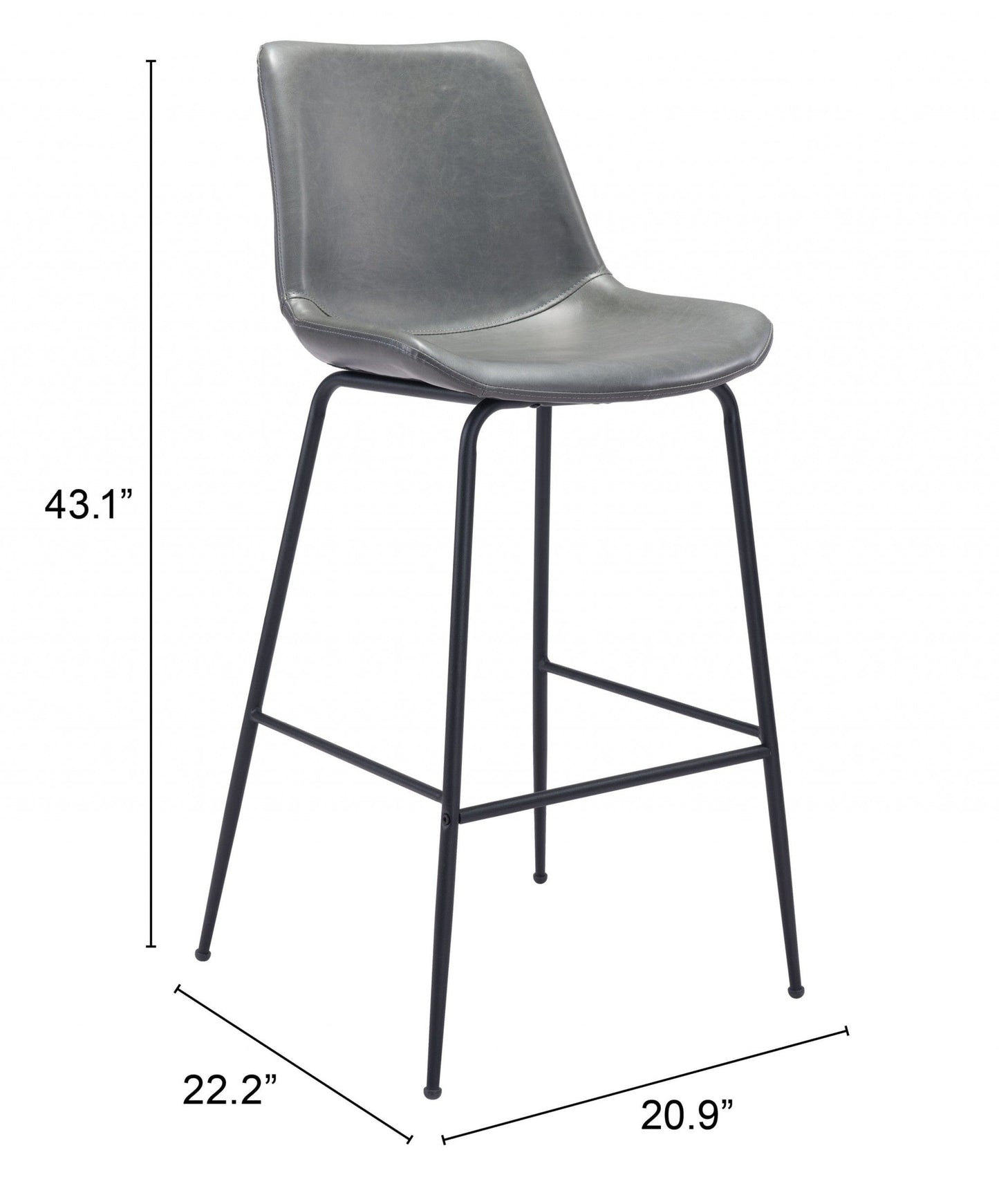 31 " Gray And Black Steel Low Back Bar Height Bar Chair - Homeroots - Flyclothing LLC