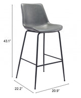 31 " Gray And Black Steel Low Back Bar Height Bar Chair - Homeroots - Flyclothing LLC