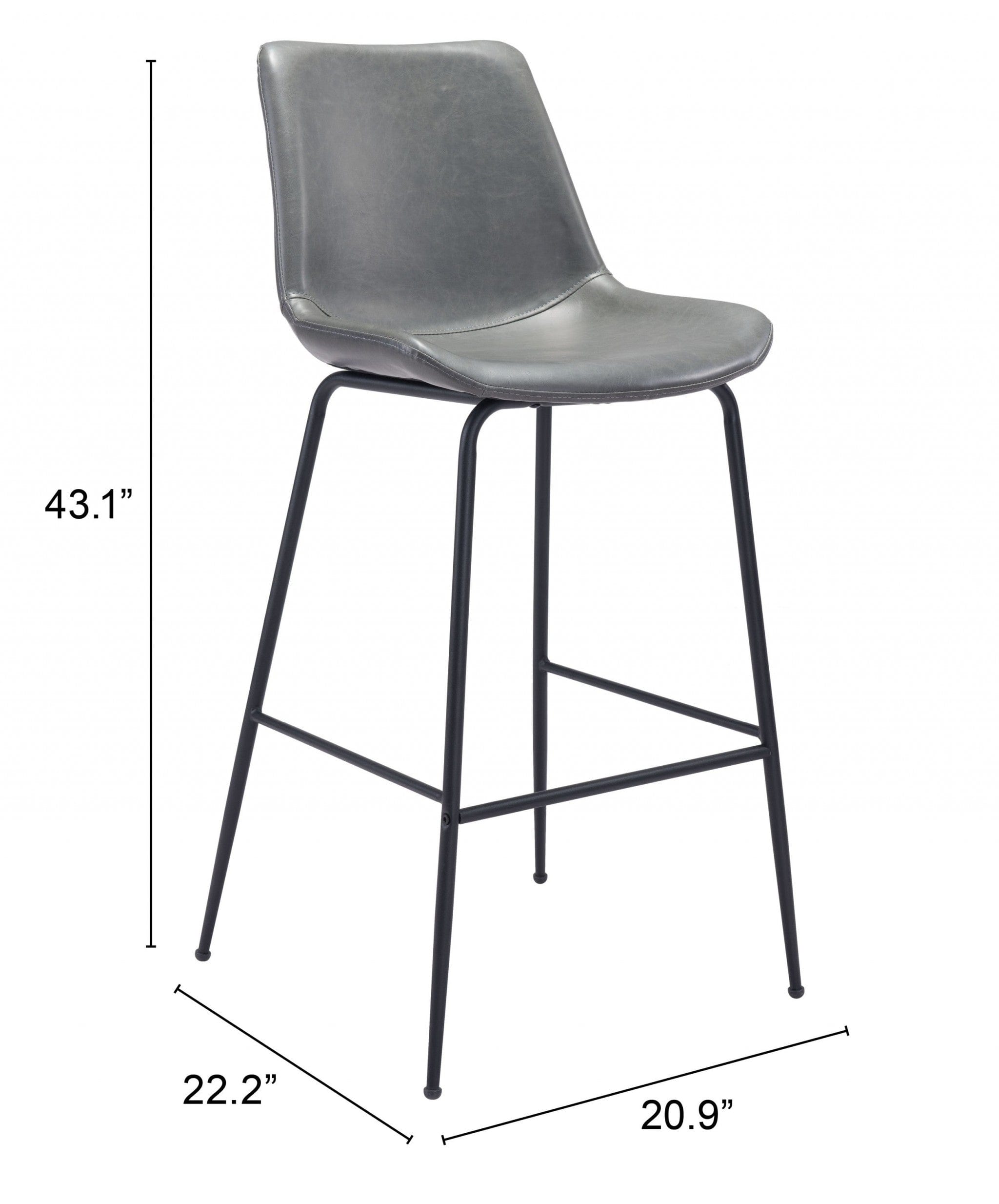 31 " Gray And Black Steel Low Back Bar Height Bar Chair - Homeroots - Flyclothing LLC