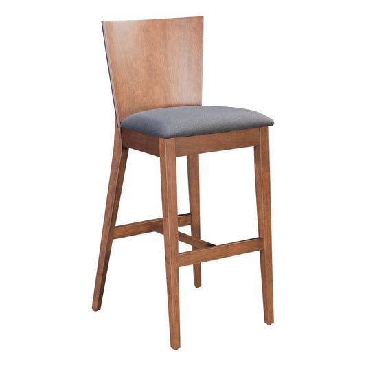 Set of Two 29" Gray And Brown Solid Wood Low Back Bar Height Bar Chairs