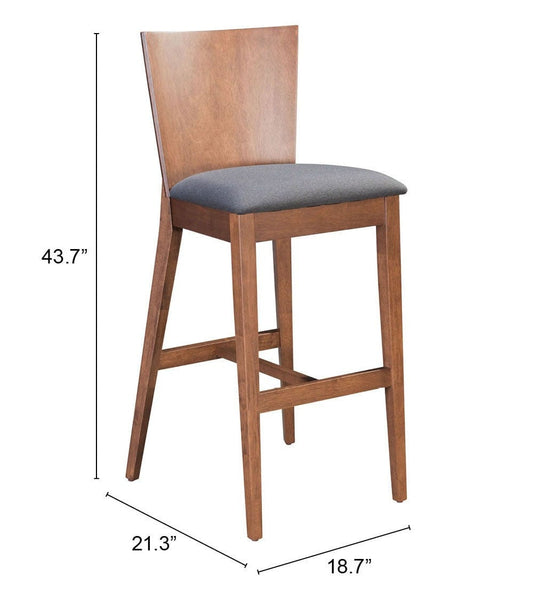 Set of Two 29" Gray And Brown Solid Wood Low Back Bar Height Bar Chairs - Homeroots
