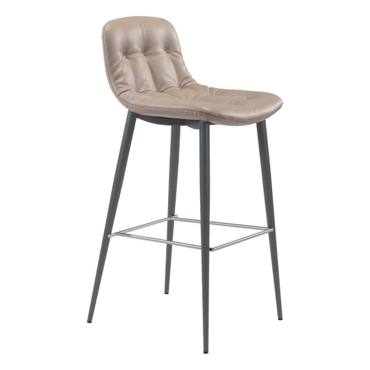 Set of Two 30" Taupe And Black Steel Low Back Bar Height Bar Chairs - Homeroots