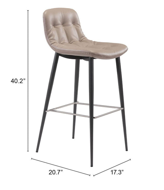 Set of Two 30" Taupe And Black Steel Low Back Bar Height Bar Chairs - Homeroots