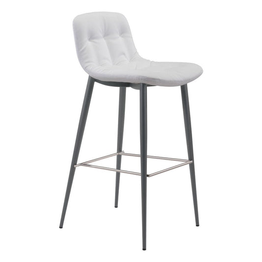 Set of Two 30" White And Black Steel Low Back Bar Height Bar Chairs - Homeroots