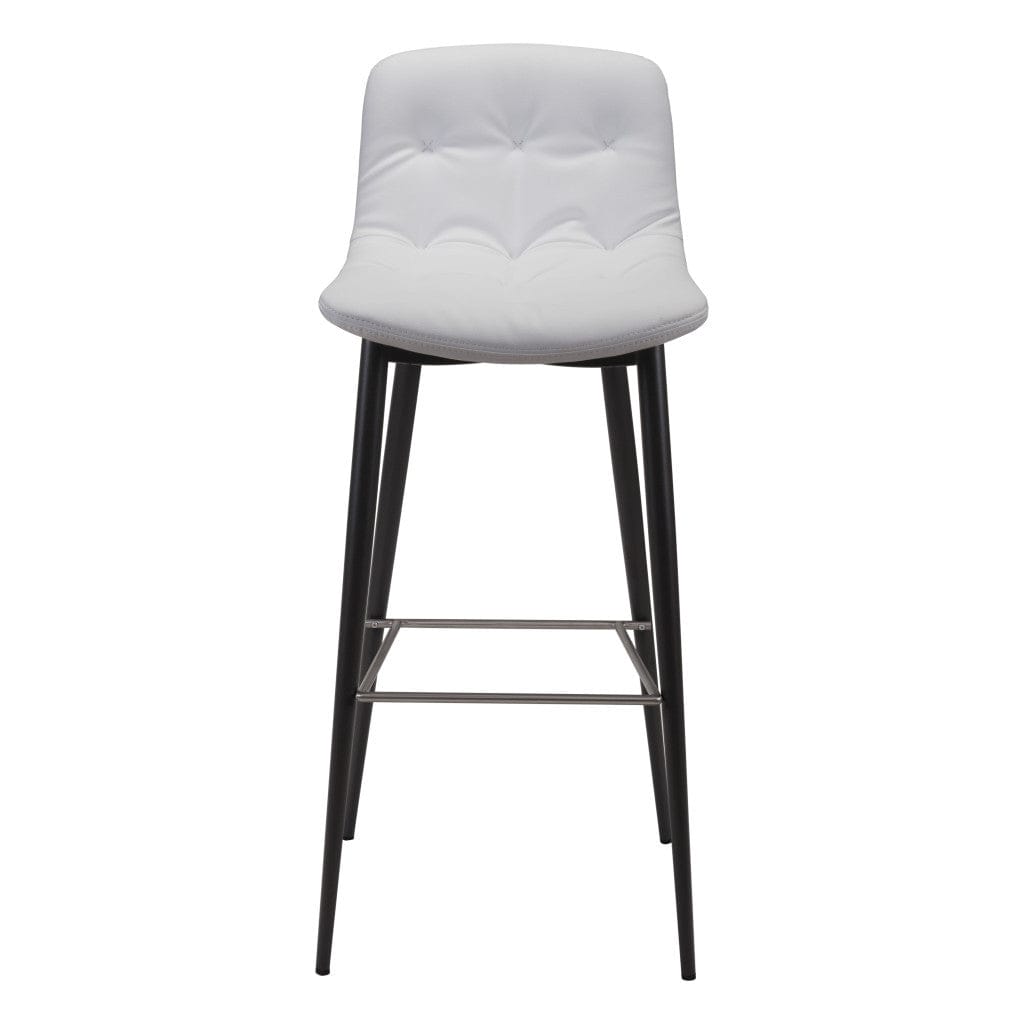 Set of Two 30" White And Black Steel Low Back Bar Height Bar Chairs - Homeroots