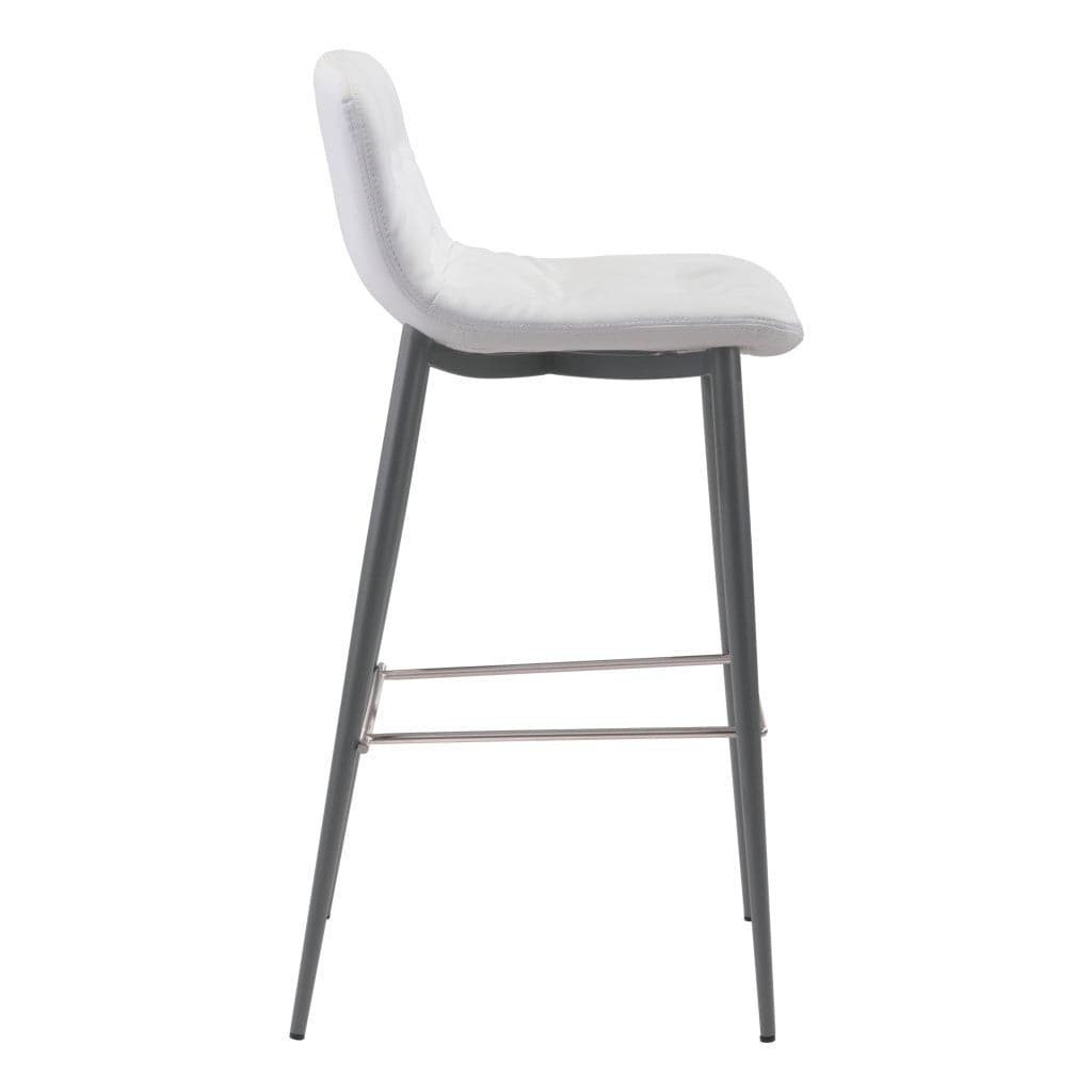 Set of Two 30" White And Black Steel Low Back Bar Height Bar Chairs - Homeroots