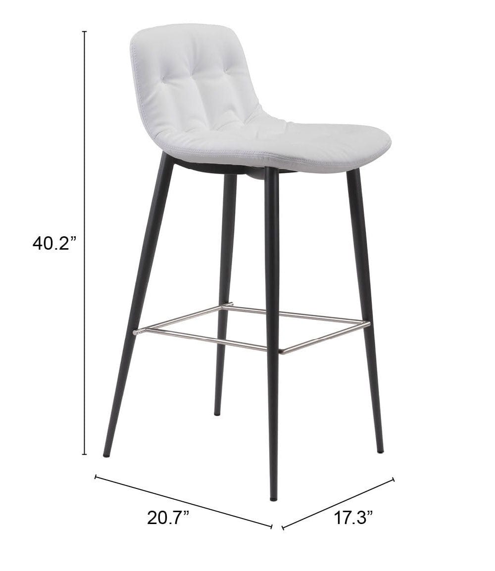 Set of Two 30" White And Black Steel Low Back Bar Height Bar Chairs - Homeroots