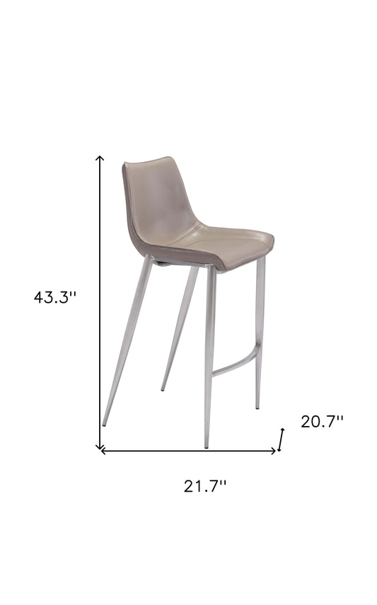 Set of Two 30" Gray And Silver Steel Low Back Bar Height Bar Chairs - Homeroots