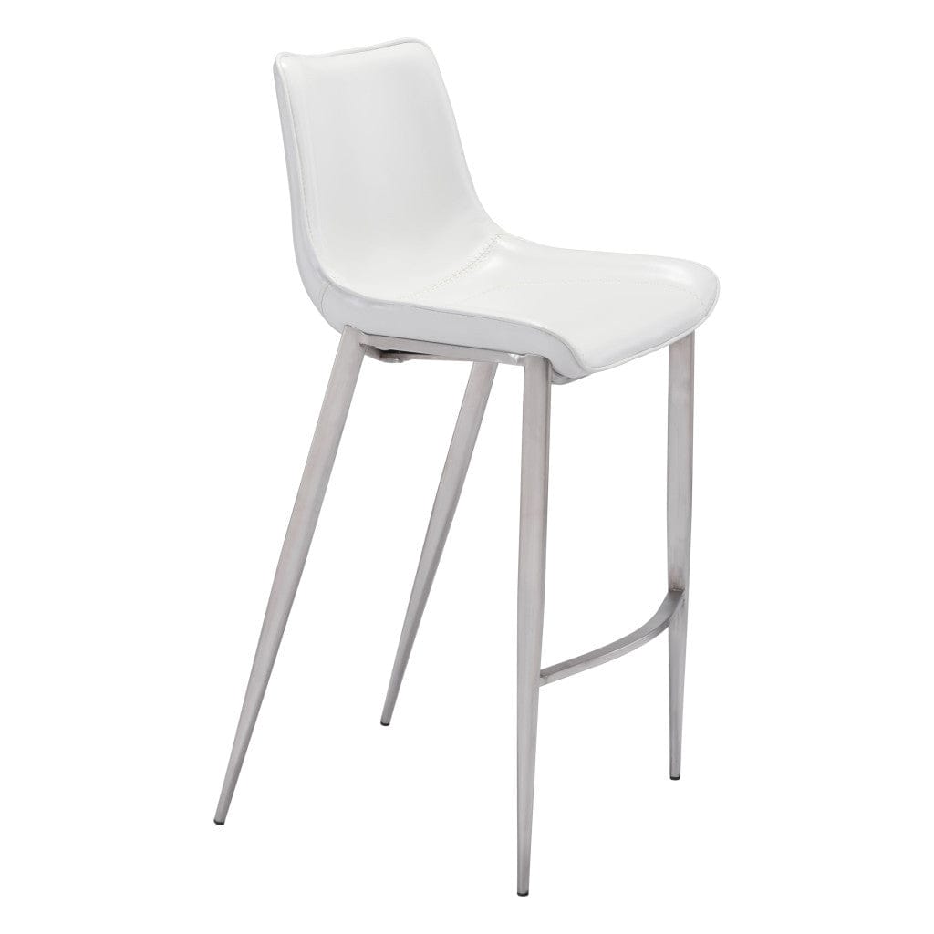 Set of Two 30" White And Silver Steel Low Back Bar Height Bar Chairs - Homeroots