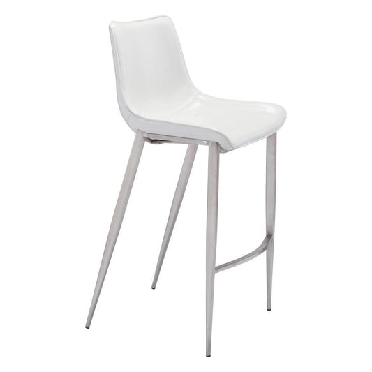 Set of Two 30" White And Silver Steel Low Back Bar Height Bar Chairs - Homeroots