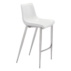 Set of Two 30" White And Silver Steel Low Back Bar Height Bar Chairs - Homeroots