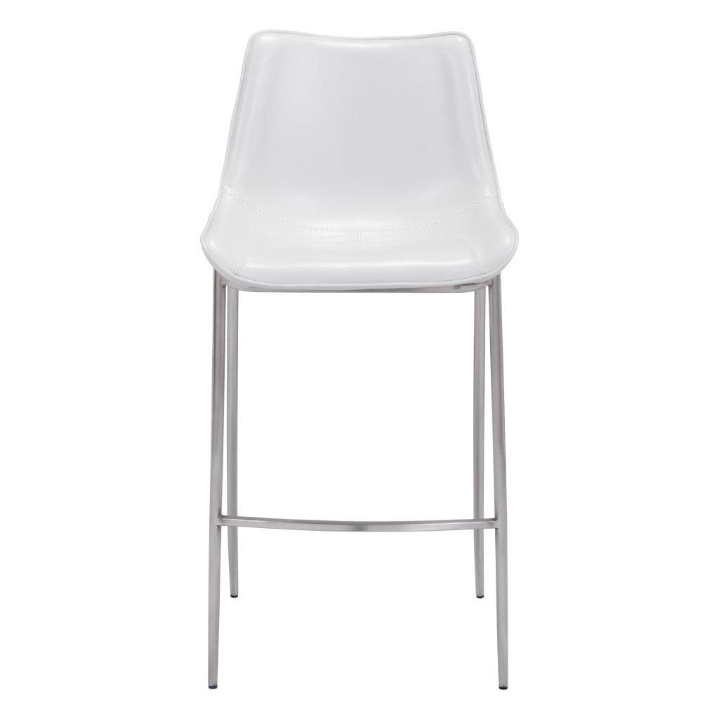 Set of Two 30" White And Silver Steel Low Back Bar Height Bar Chairs - Homeroots