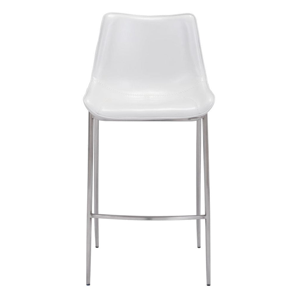 Set of Two 30" White And Silver Steel Low Back Bar Height Bar Chairs - Homeroots - Flyclothing LLC