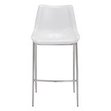 Set of Two 30" White And Silver Steel Low Back Bar Height Bar Chairs - Homeroots