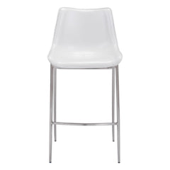Set of Two 30" White And Silver Steel Low Back Bar Height Bar Chairs - Homeroots