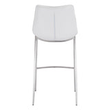 Set of Two 30" White And Silver Steel Low Back Bar Height Bar Chairs - Homeroots