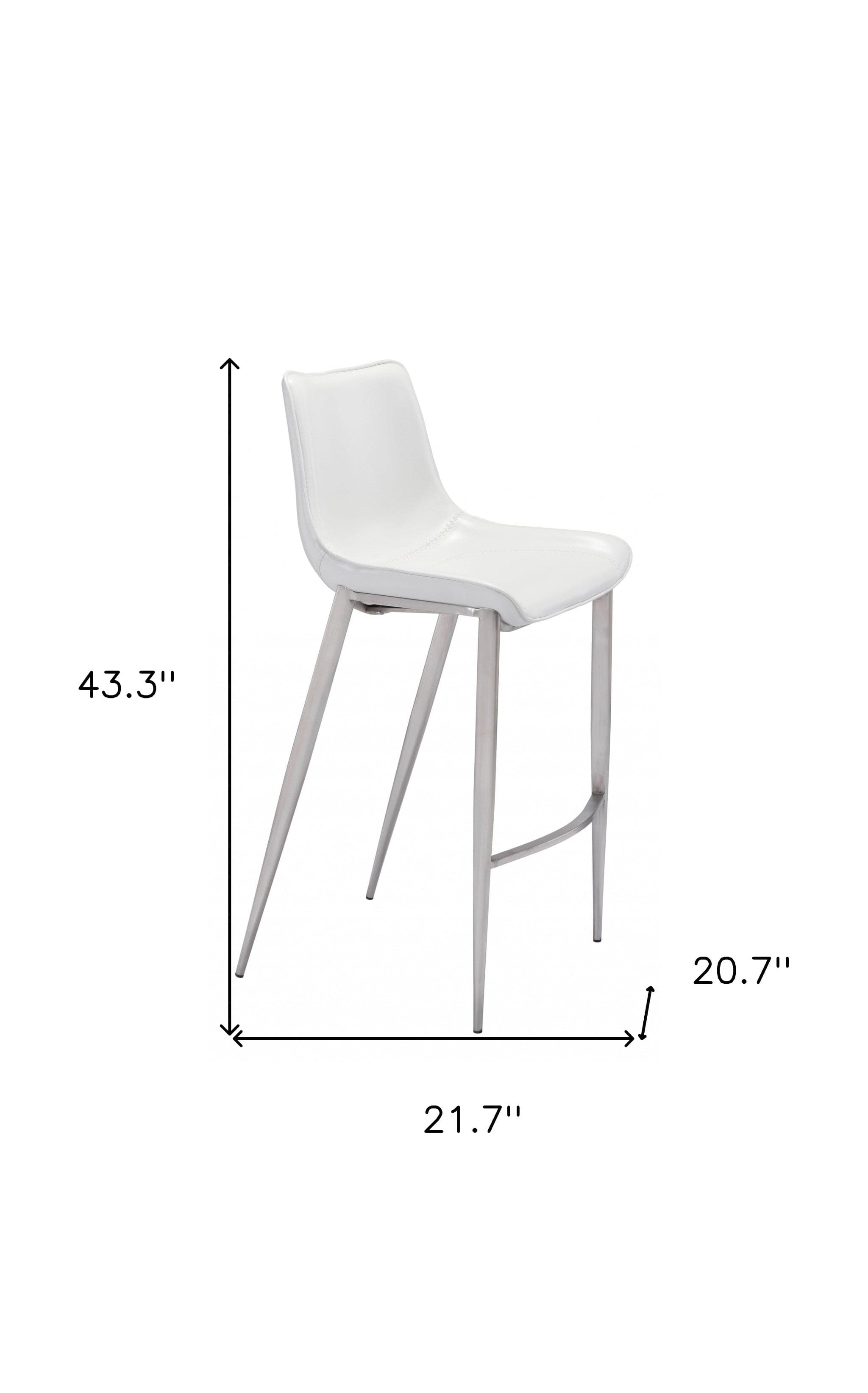 Set of Two 30" White And Silver Steel Low Back Bar Height Bar Chairs - Homeroots