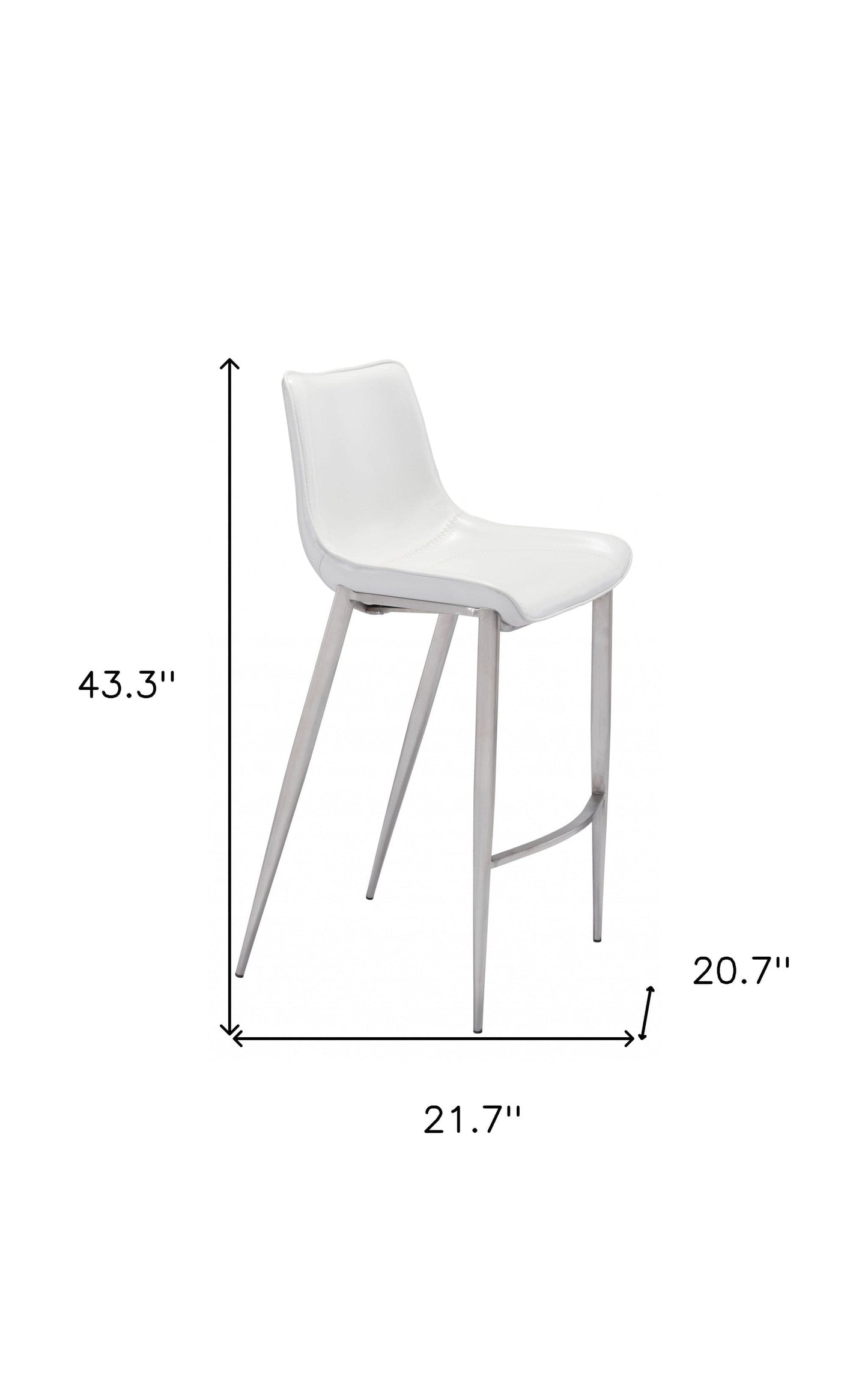 Set of Two 30" White And Silver Steel Low Back Bar Height Bar Chairs - Homeroots - Flyclothing LLC